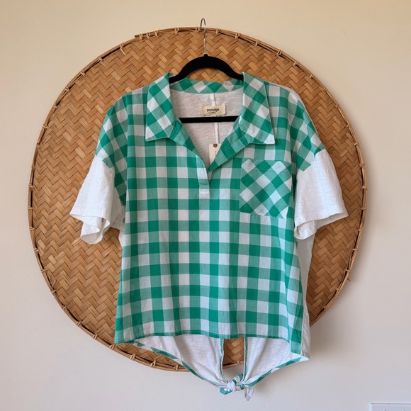 ANTHROPOLOGIE PORRIDGE WOMEN’s TOP TURQUOISE GOLDA GINGHAM PREPPY‎ BACK-TIE NWT - Picture 6 of 12